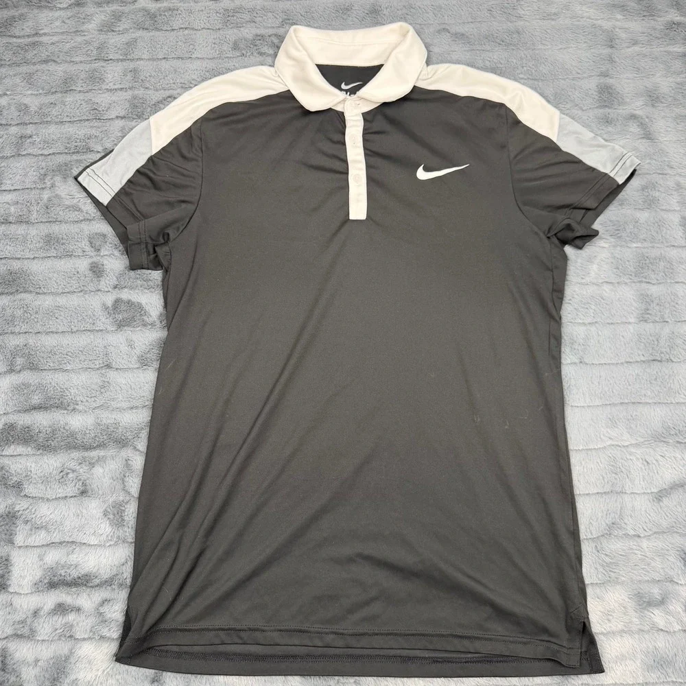 Nike Dri-FIT Polo Shirt Mens Small Black White Grey Colorblock Golf Swoosh 13560